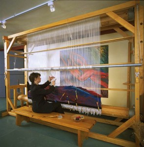 Paulette weaving Gobelins style tapestry